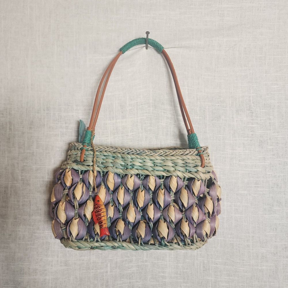 REDfish Designs Blue Straw Basket Purse